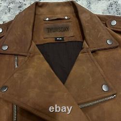 Thursday Leather Motorcycle Jacket Cognac Brown Men's Size Medium