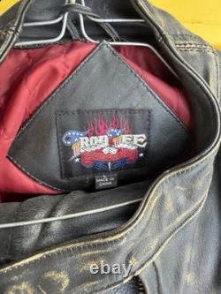 Troy Lee Designs Leather Motorcycle Jacket Mens Large Distressed Brown Coat