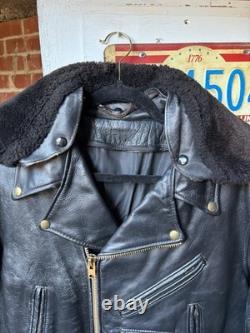 True Vintage 1950's Leather Motorcycle Jacket with removable collar Black 44