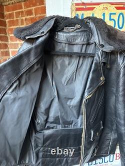 True Vintage 1950's Leather Motorcycle Jacket with removable collar Black 44
