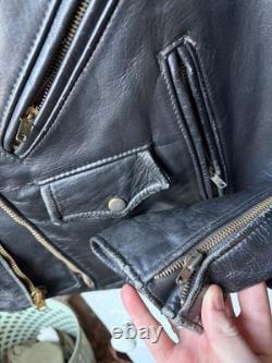 True Vintage 1950's Leather Motorcycle Jacket with removable collar Black 44