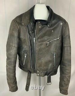 True Vintage BROWN Leather Jacket Motorcycle Biker SIZE 56 Fits Like a M