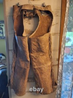 UNIK Leather Motorcycle Jacket Tan With Fringe SZ 50 With Matching XL Chaps