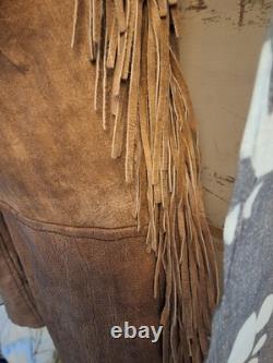 UNIK Leather Motorcycle Jacket Tan With Fringe SZ 50 With Matching XL Chaps