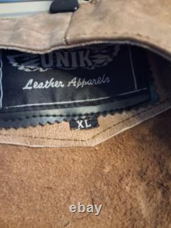 UNIK Leather Motorcycle Jacket Tan With Fringe SZ 50 With Matching XL Chaps