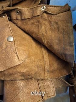 UNIK Leather Motorcycle Jacket Tan With Fringe SZ 50 With Matching XL Chaps