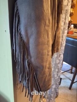 UNIK Leather Motorcycle Jacket Tan With Fringe SZ 50 With Matching XL Chaps