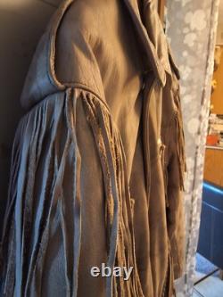 UNIK Leather Motorcycle Jacket Tan With Fringe SZ 50 With Matching XL Chaps