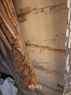 UNIK Leather Motorcycle Jacket Tan With Fringe SZ 50 With Matching XL Chaps