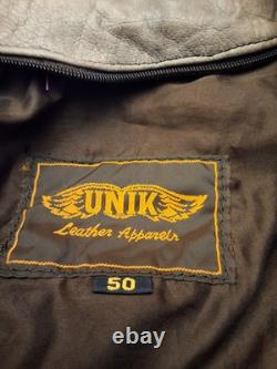 UNIK Leather Motorcycle Jacket Tan With Fringe SZ 50 With Matching XL Chaps