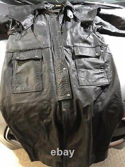 UNIK Mens XL Long Black Leather Western Cowboy Duster Full Length Trench Coat