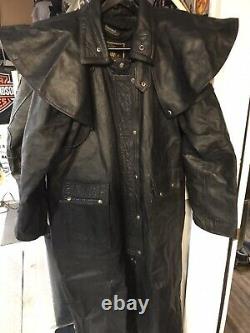 UNIK Mens XL Long Black Leather Western Cowboy Duster Full Length Trench Coat