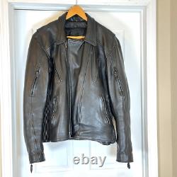 UNIK Premium Mens Heavy Black Leather Motorcycle Jacket Size 48 Cross Zip Liner