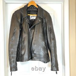 UNIK Premium Mens Heavy Black Leather Motorcycle Jacket Size 48 Cross Zip Liner