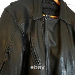 UNIK Premium Mens Heavy Black Leather Motorcycle Jacket Size 48 Cross Zip Liner