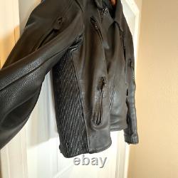 UNIK Premium Mens Heavy Black Leather Motorcycle Jacket Size 48 Cross Zip Liner