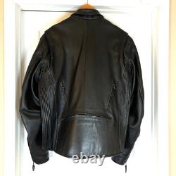 UNIK Premium Mens Heavy Black Leather Motorcycle Jacket Size 48 Cross Zip Liner