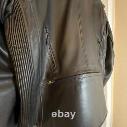 UNIK Premium Mens Heavy Black Leather Motorcycle Jacket Size 48 Cross Zip Liner