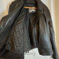 UNIK Premium Mens Heavy Black Leather Motorcycle Jacket Size 48 Cross Zip Liner