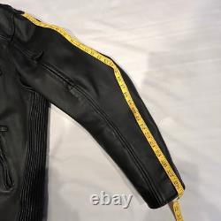 UNIK Premium Mens Heavy Black Leather Motorcycle Jacket Size 48 Cross Zip Liner