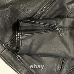 UNIK Premium Mens Heavy Black Leather Motorcycle Jacket Size 48 Cross Zip Liner