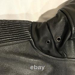 UNIK Premium Mens Heavy Black Leather Motorcycle Jacket Size 48 Cross Zip Liner