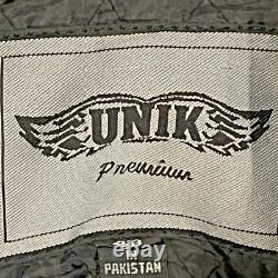 UNIK Premium Mens Heavy Black Leather Motorcycle Jacket Size 48 Cross Zip Liner