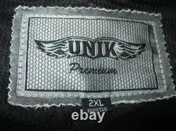 UNIK Premium Mens Size 2XL Heavy Black Leather Motorcycle Jacket in VGC