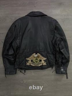 US Made Co. Vintage Leather Motorcycle Jacket Harley Owner Club Patch 1980s 48