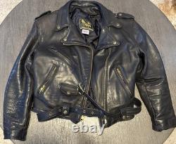 U. S. Made Co. Leather Jacket Men's 44 Black Heavy Motorcycle Biker Vintage
