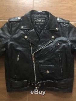 Unik Black Leather 50's Style Brando Biker Motorcycle Jacket Sz 12 Zips Punk