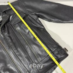 Unik Heavy Leather Motorcycle Jacket Black Warm Liner Full Zip Men's Sz Large