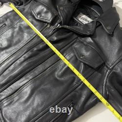 Unik Heavy Leather Motorcycle Jacket Black Warm Liner Full Zip Men's Sz Large