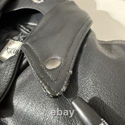 Unik Heavy Leather Motorcycle Jacket Black Warm Liner Full Zip Men's Sz Large