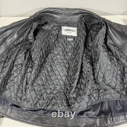 Unik Heavy Leather Motorcycle Jacket Black Warm Liner Full Zip Men's Sz Large