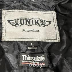 Unik Heavy Leather Motorcycle Jacket Black Warm Liner Full Zip Men's Sz Large