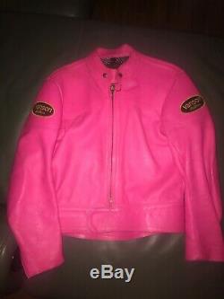 Unisex Classic Vintage Vanson Leather Neon Pink Motorcycle Jacket Size 42/Large