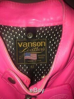 Unisex Classic Vintage Vanson Leather Neon Pink Motorcycle Jacket Size 42/Large