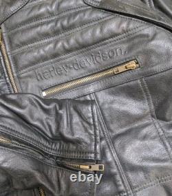 Used Harley Davidson Men Reflective Willie G Skull Heavy Leather Jacket Size XL