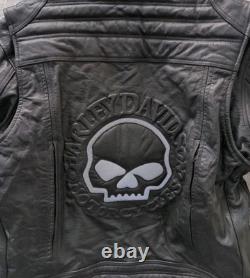 Used Harley Davidson Men Reflective Willie G Skull Heavy Leather Jacket Size XL