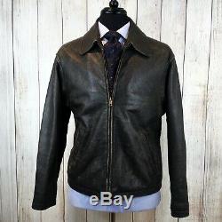 Used J. Crew Men's Heavy Leather Jacket Quilt Lined Size Medium M Brown