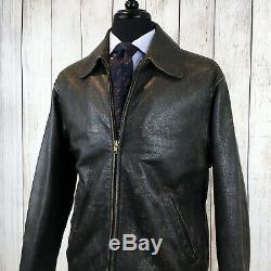 Used J. Crew Men's Heavy Leather Jacket Quilt Lined Size Medium M Brown