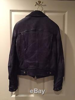 Used Tom Ford S/S 2015 Blue Leather Jacket Size 46