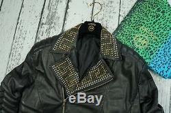 Used Versace H&m Mens Jacket Coat Biker Leather 100% Authentic Size L 50