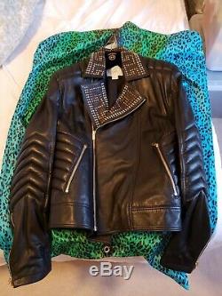 Used Versace H&m Mens Jacket Coat Biker Leather 100% Authentic Size M