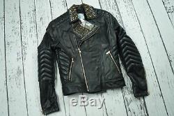 Used Versace H&m Mens Jacket Coat Biker Leather 100% Authentic Size S 46