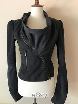 Used Womens All Saints Dresden Draped Washed Leather Jacket Black 8 Rare