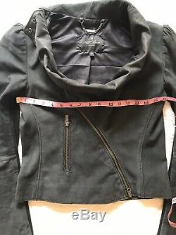 Used Womens All Saints Dresden Draped Washed Leather Jacket Black 8 Rare