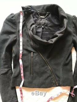 Used Womens All Saints Dresden Draped Washed Leather Jacket Black 8 Rare