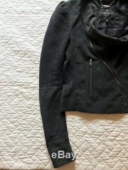 Used Womens All Saints Dresden Draped Washed Leather Jacket Black 8 Rare